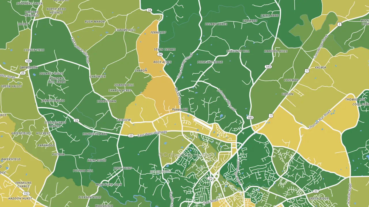 Forest Hill, MD Map of Vehicle Theft Rates