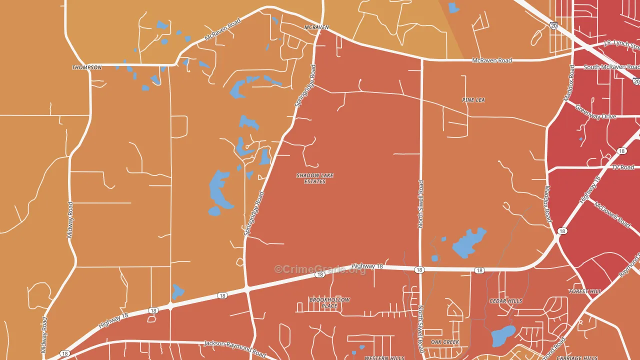 Forest Hill, MS Map of Vehicle Theft Rates