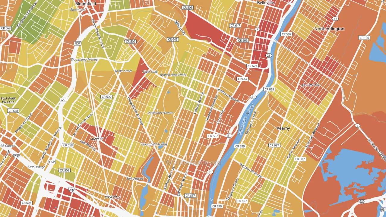 Forest Hill, Newark, NJ Map of Vehicle Theft Rates