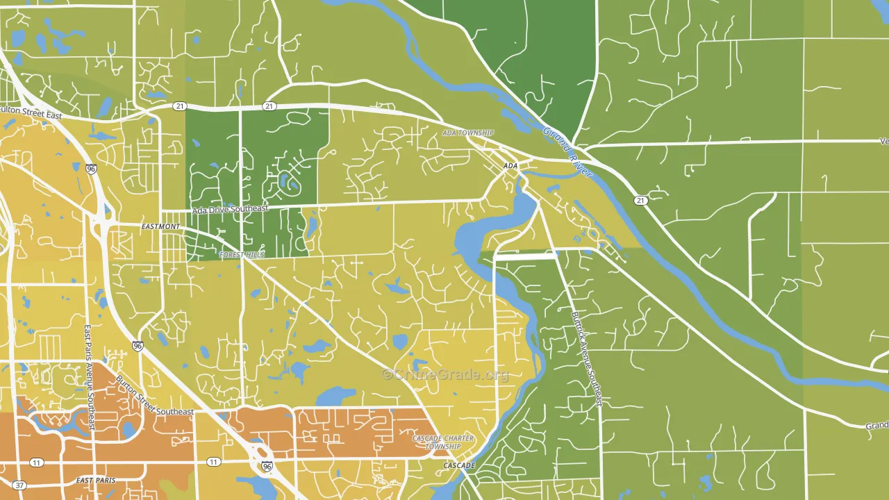 Forest Hills, MI Map of Vehicle Theft Rates