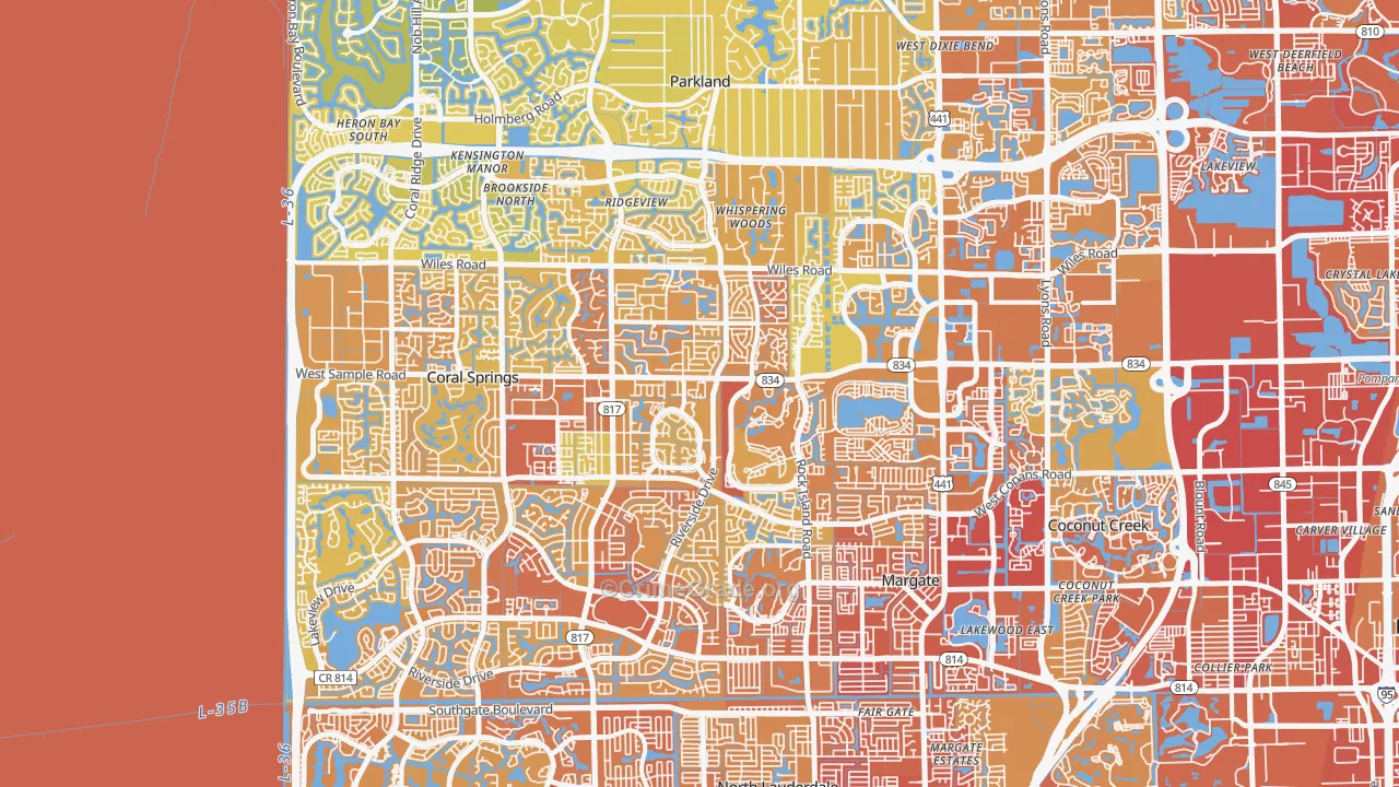 Forest Hills-Miami, Coral Springs, FL Map of Vehicle Theft Rates