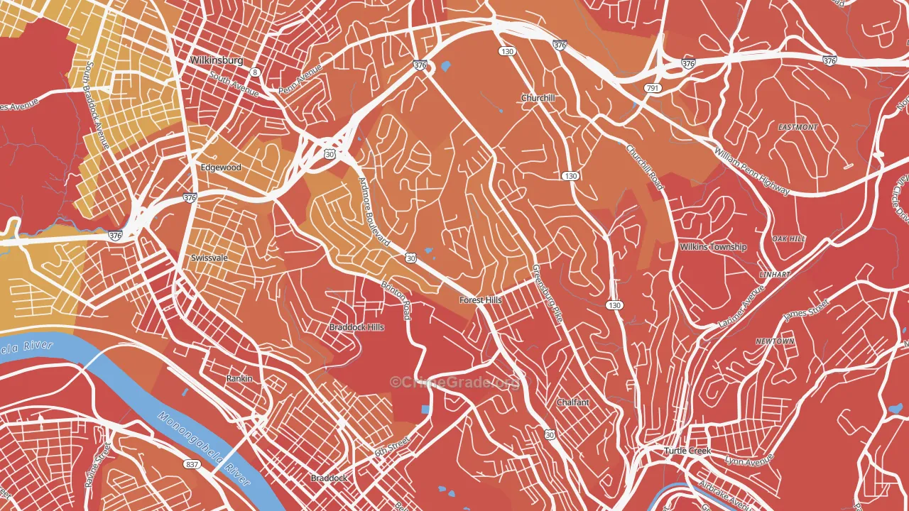 Forest Hills, PA Map of Vehicle Theft Rates