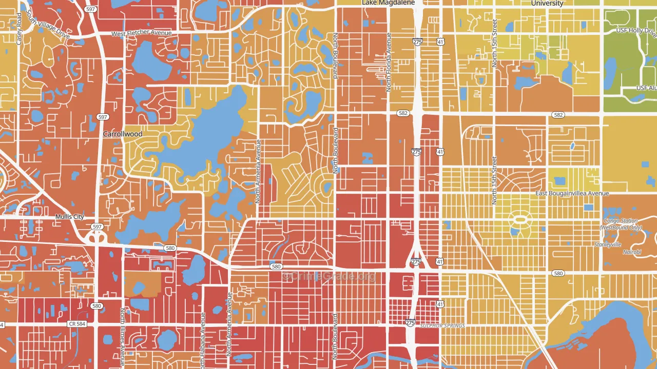 Forest Hills, Tampa, FL Map of Vehicle Theft Rates