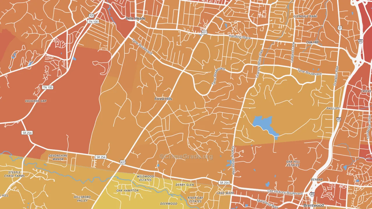 Forest Hills, TN Map of Vehicle Theft Rates