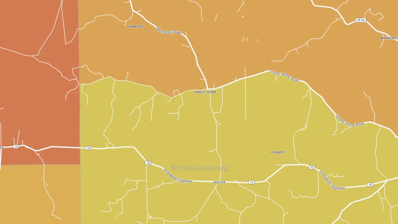 Forest Home, AL Map of Vehicle Theft Rates