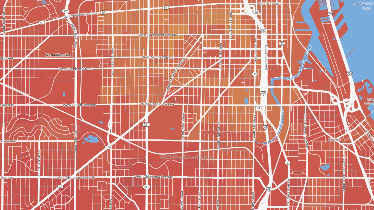 Forest Home Hills, Milwaukee, WI Map of Vehicle Theft Rates