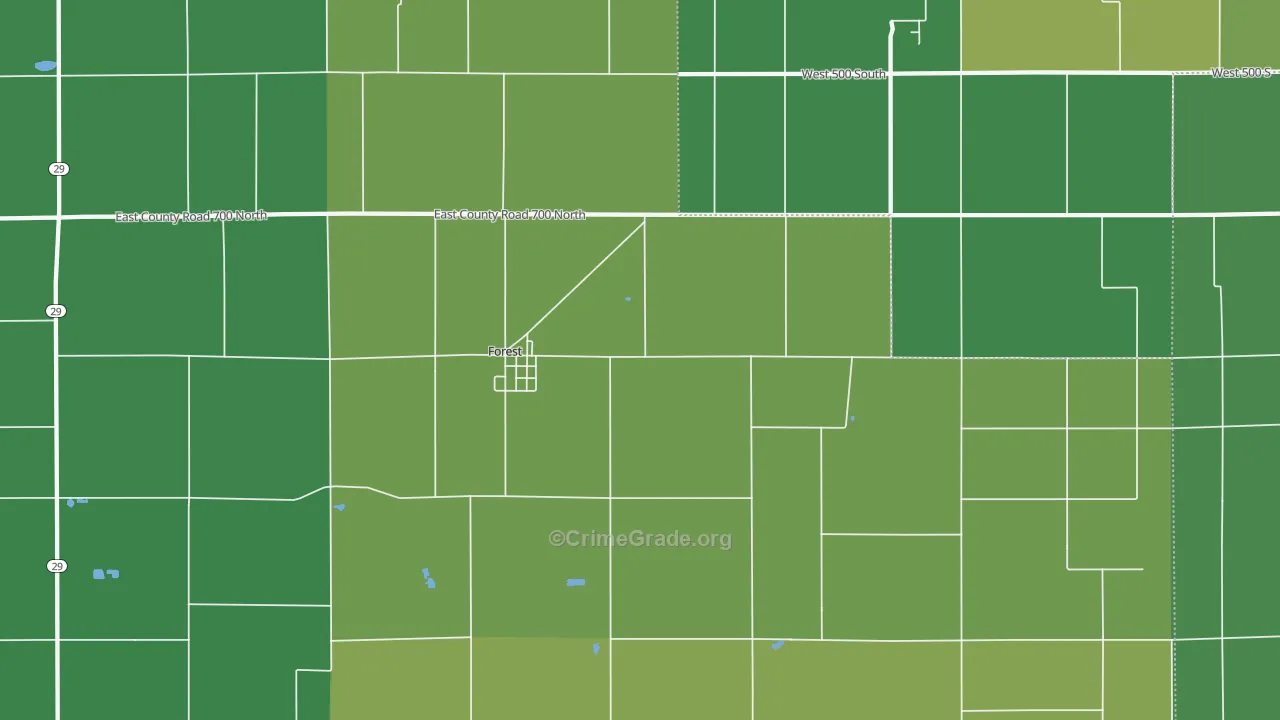 Forest, IN Map of Vehicle Theft Rates