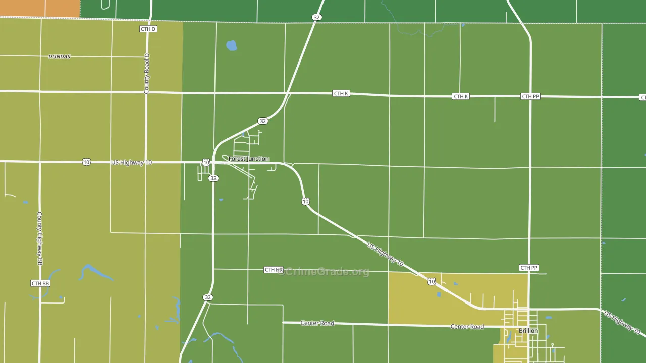 Forest Junction, WI Map of Vehicle Theft Rates