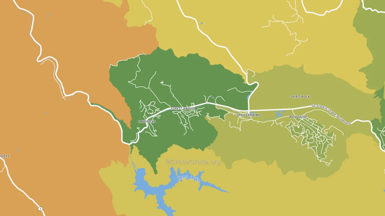 Forest Knolls, CA Map of Vehicle Theft Rates