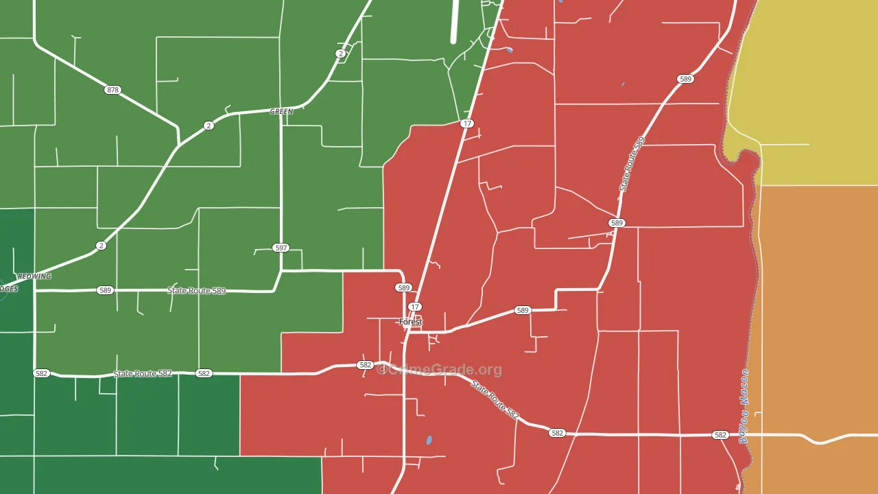Forest, LA Map of Vehicle Theft Rates
