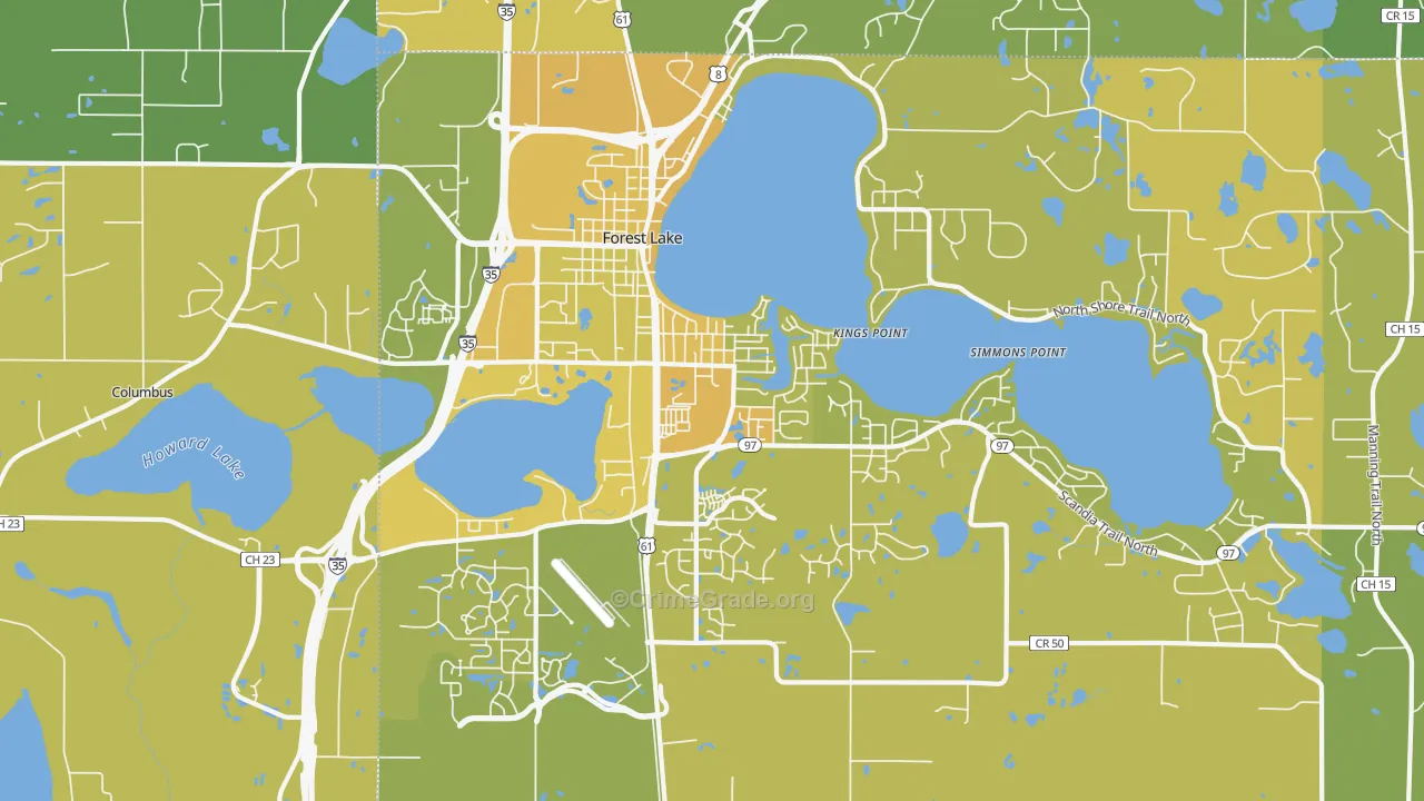 Forest Lake, MN Map of Vehicle Theft Rates