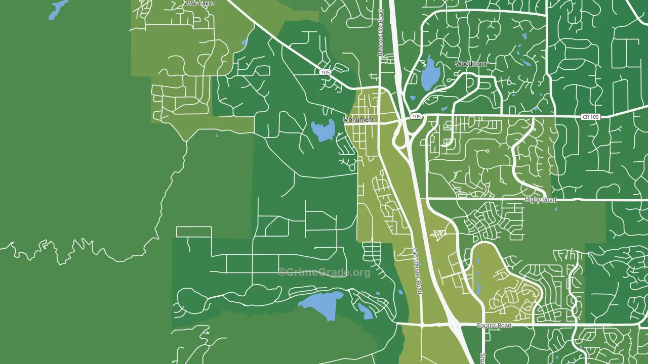 Forest Lakes, Monument, CO Map of Vehicle Theft Rates
