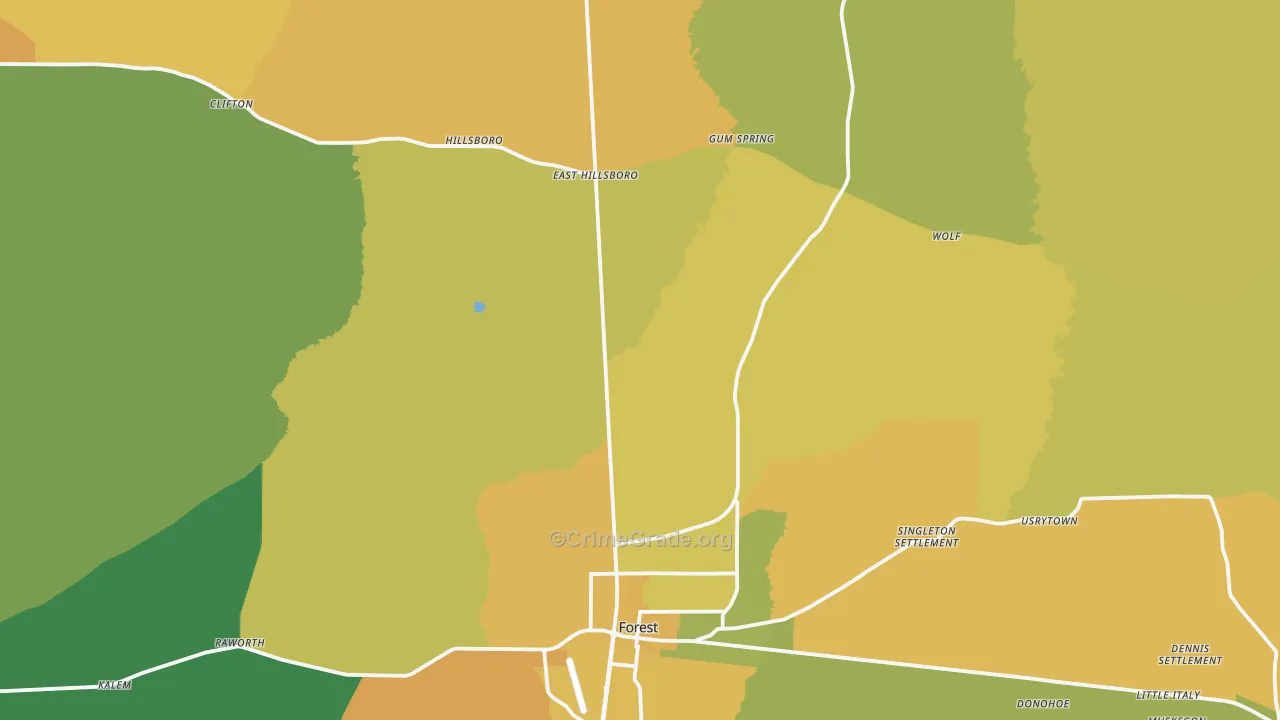 Forest, MS Map of Vehicle Theft Rates