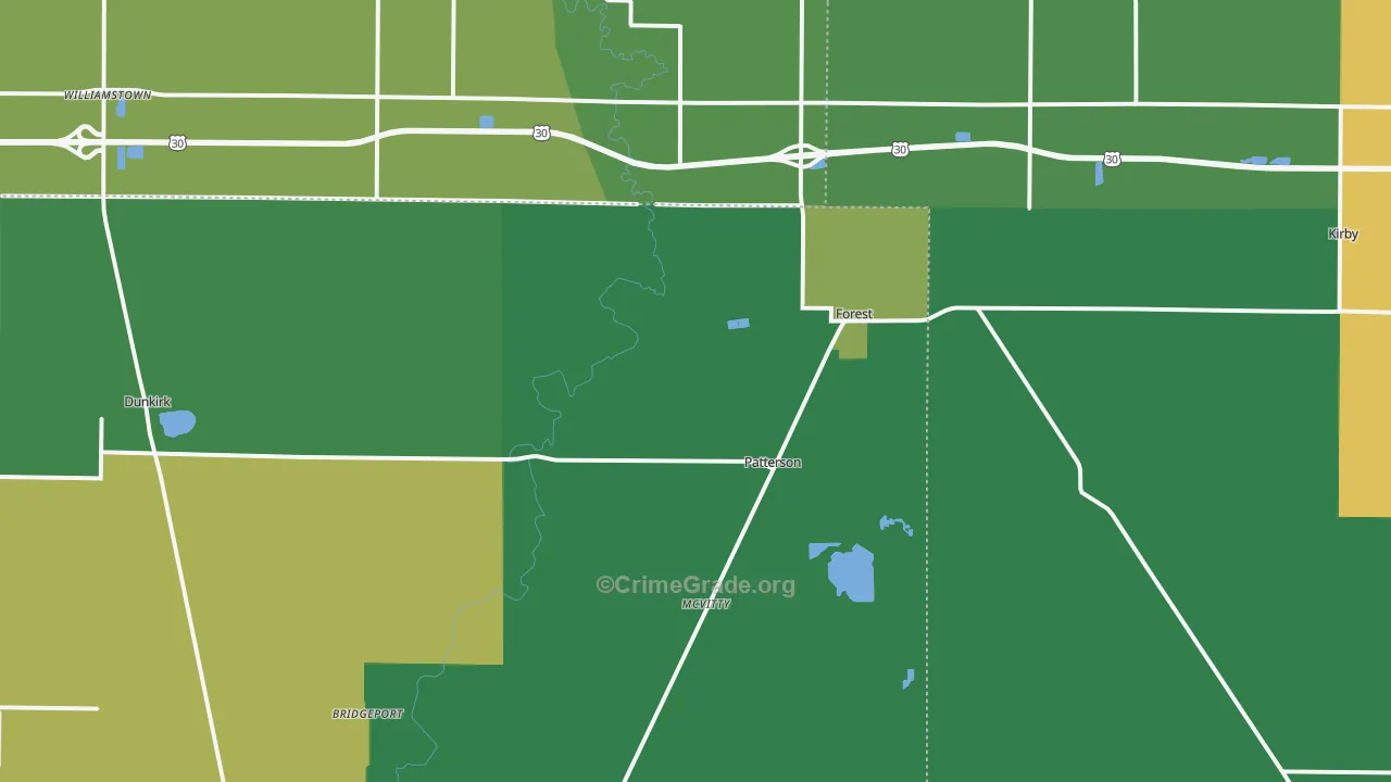Forest, OH Map of Vehicle Theft Rates