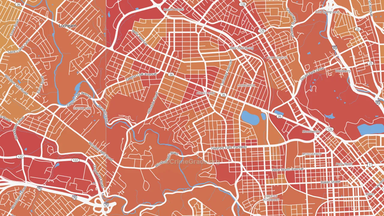 Forest Park, Baltimore, MD Map of Vehicle Theft Rates