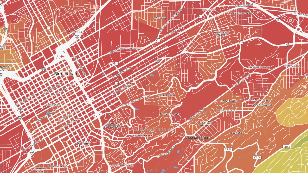 Forest Park, Birmingham, AL Map of Vehicle Theft Rates