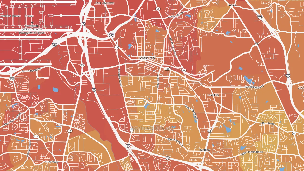 Forest Park, GA Map of Vehicle Theft Rates