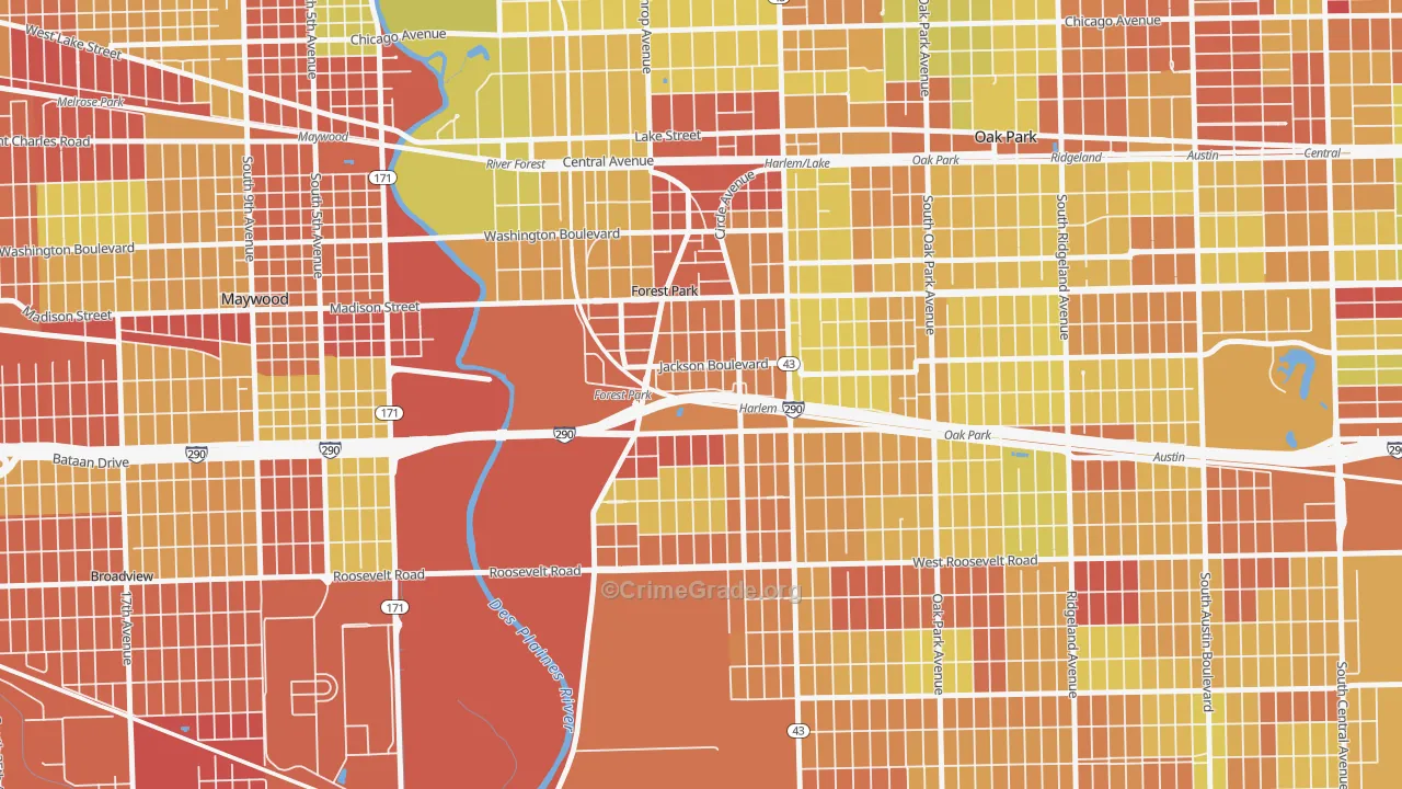 Forest Park, IL Map of Vehicle Theft Rates