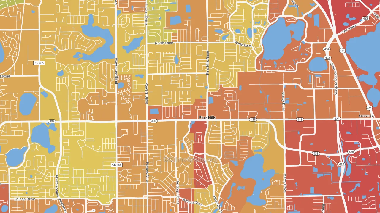 Forest Park, Pine Hills, FL Map of Vehicle Theft Rates