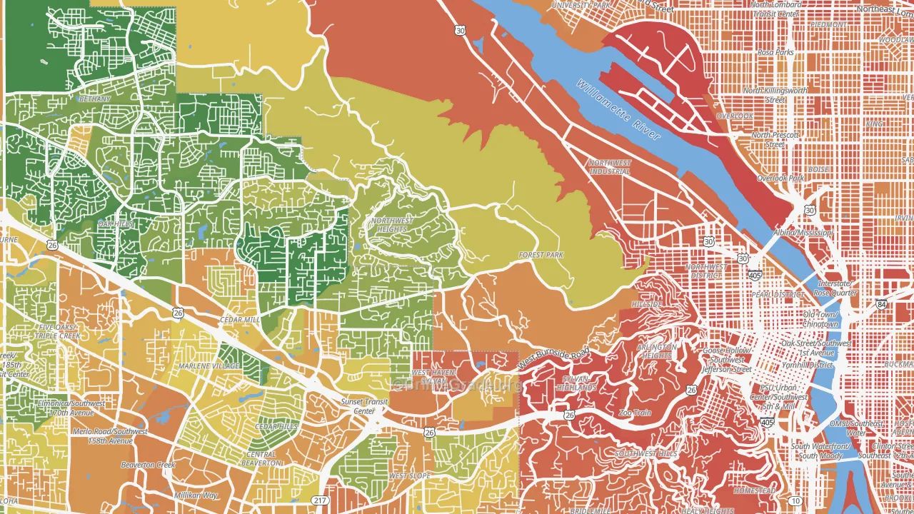 Forest Park, Portland, OR Map of Vehicle Theft Rates