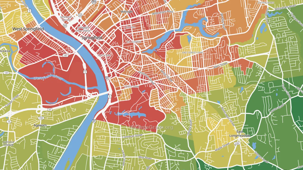 Forest Park, Springfield, MA Map of Vehicle Theft Rates