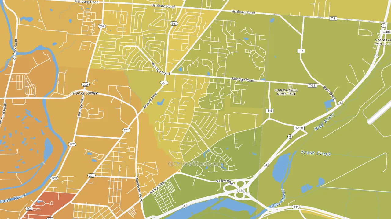 Forest Ridge-Quail Hollow, Dayton, OH Map of Vehicle Theft Rates