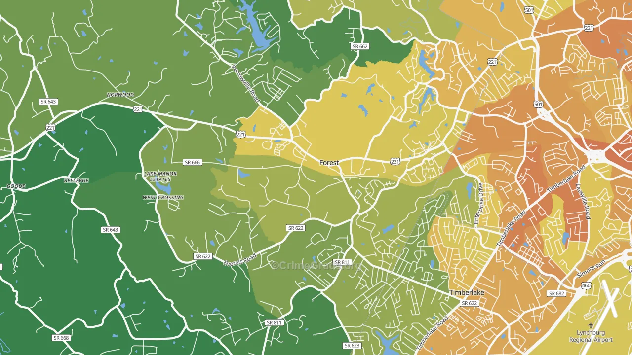 Forest, VA Map of Vehicle Theft Rates