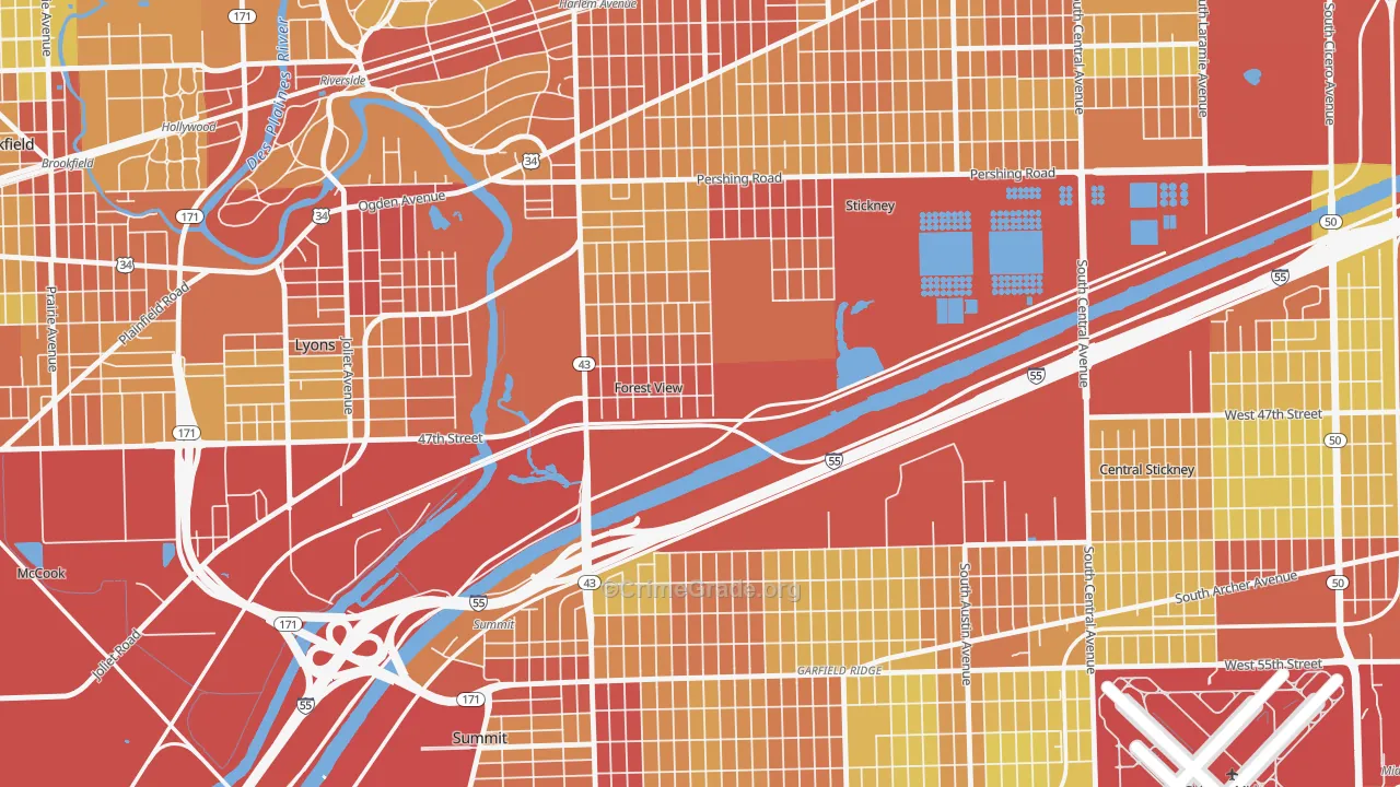 Forest View, IL Map of Vehicle Theft Rates