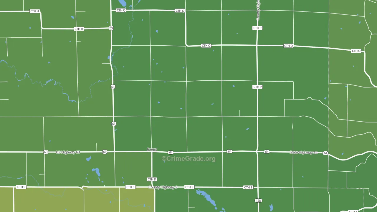 Forest, WI Map of Vehicle Theft Rates