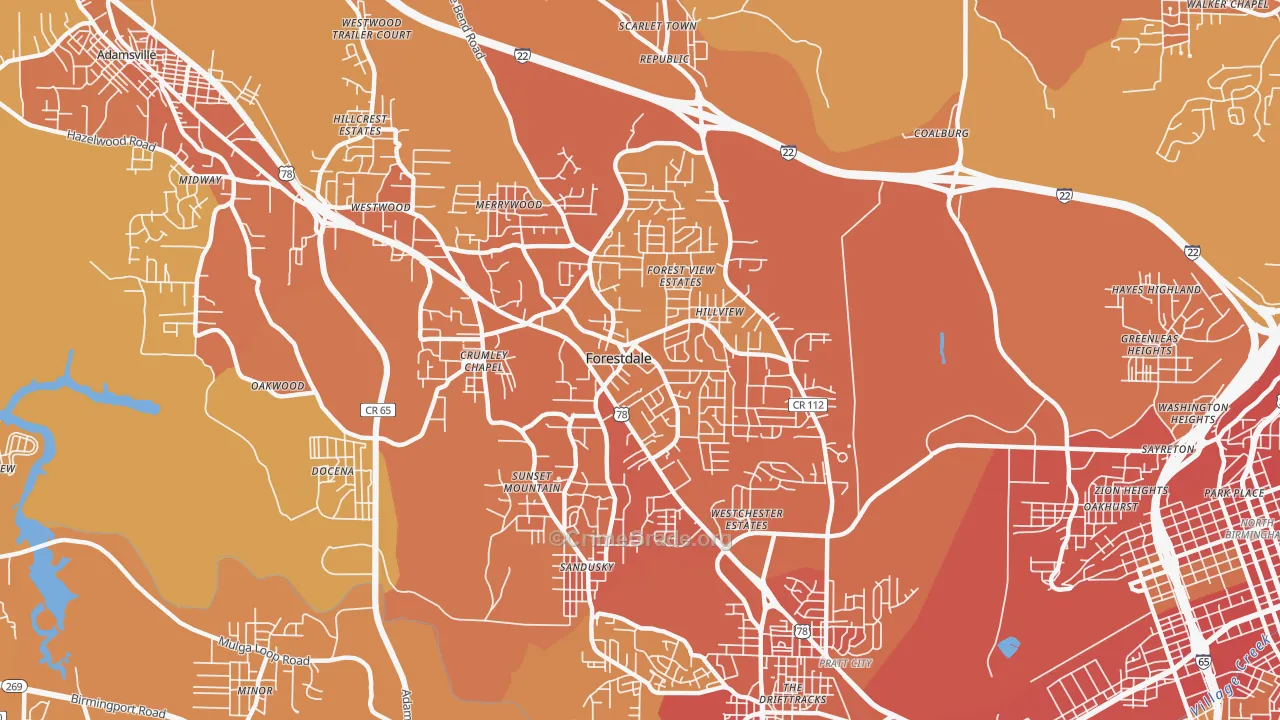 Forestdale, AL Map of Vehicle Theft Rates