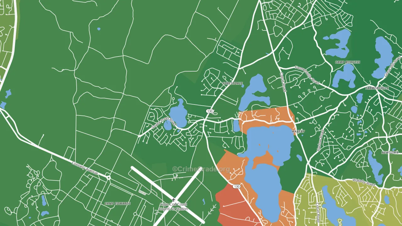 Forestdale, MA Map of Vehicle Theft Rates