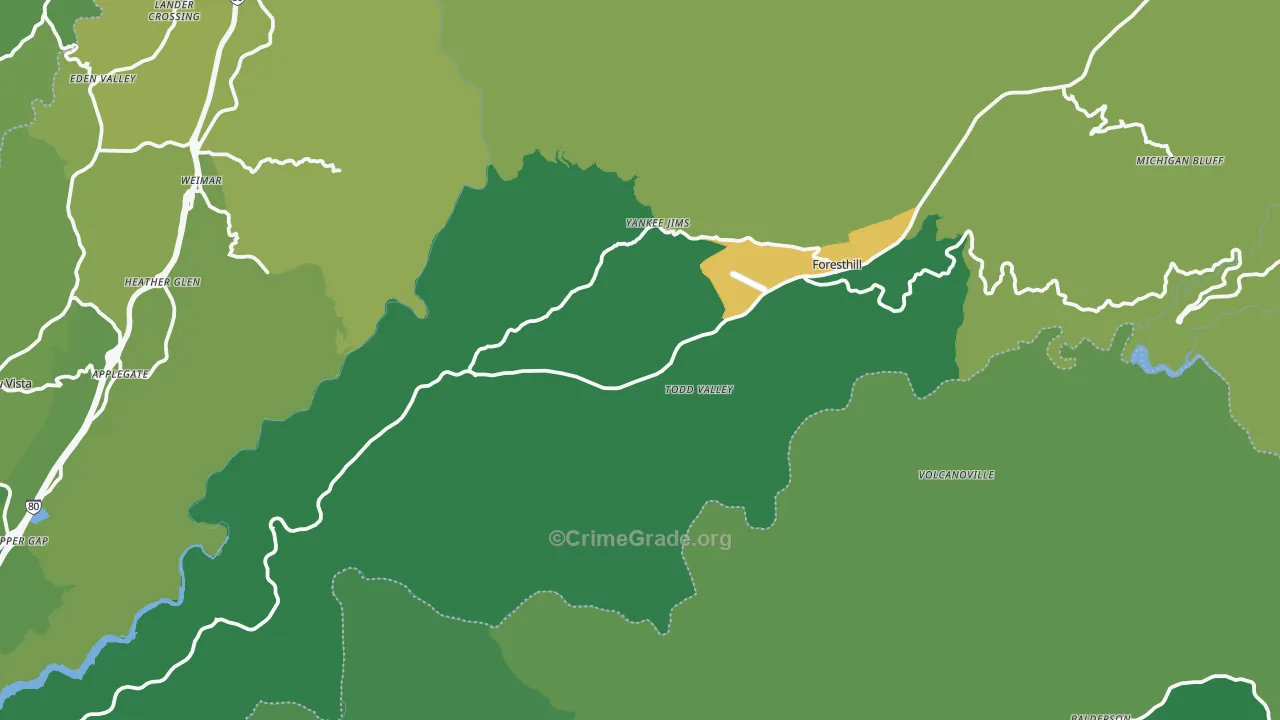 Foresthill, CA Map of Vehicle Theft Rates