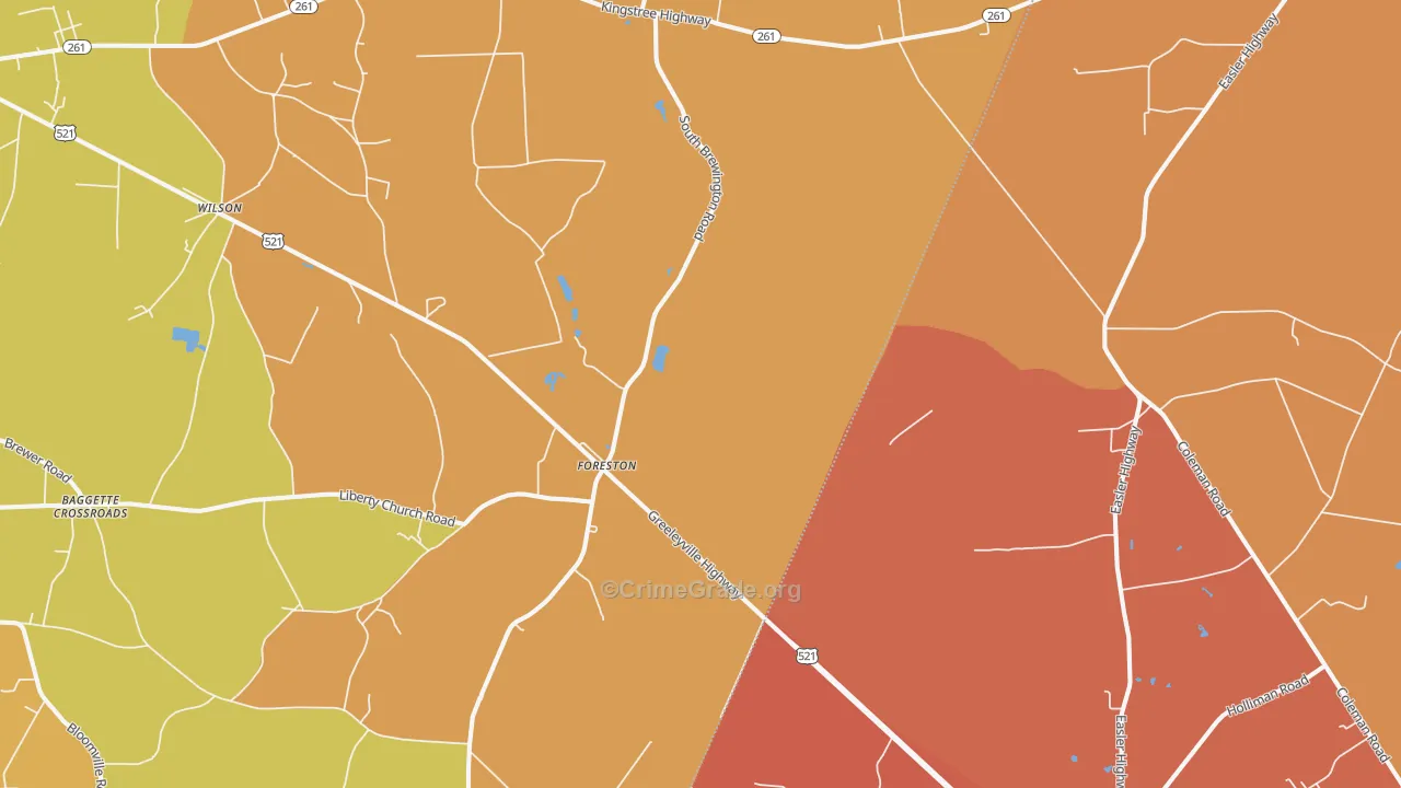 Foreston, SC Map of Vehicle Theft Rates