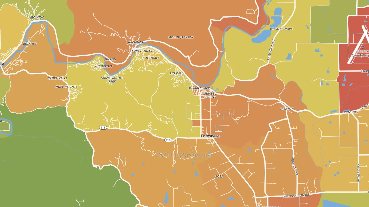 Forestville, CA Map of Vehicle Theft Rates