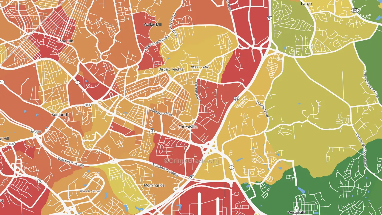 Forestville, MD Map of Vehicle Theft Rates