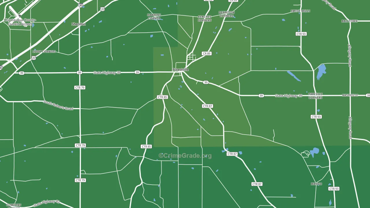 Forestville, NY Map of Vehicle Theft Rates