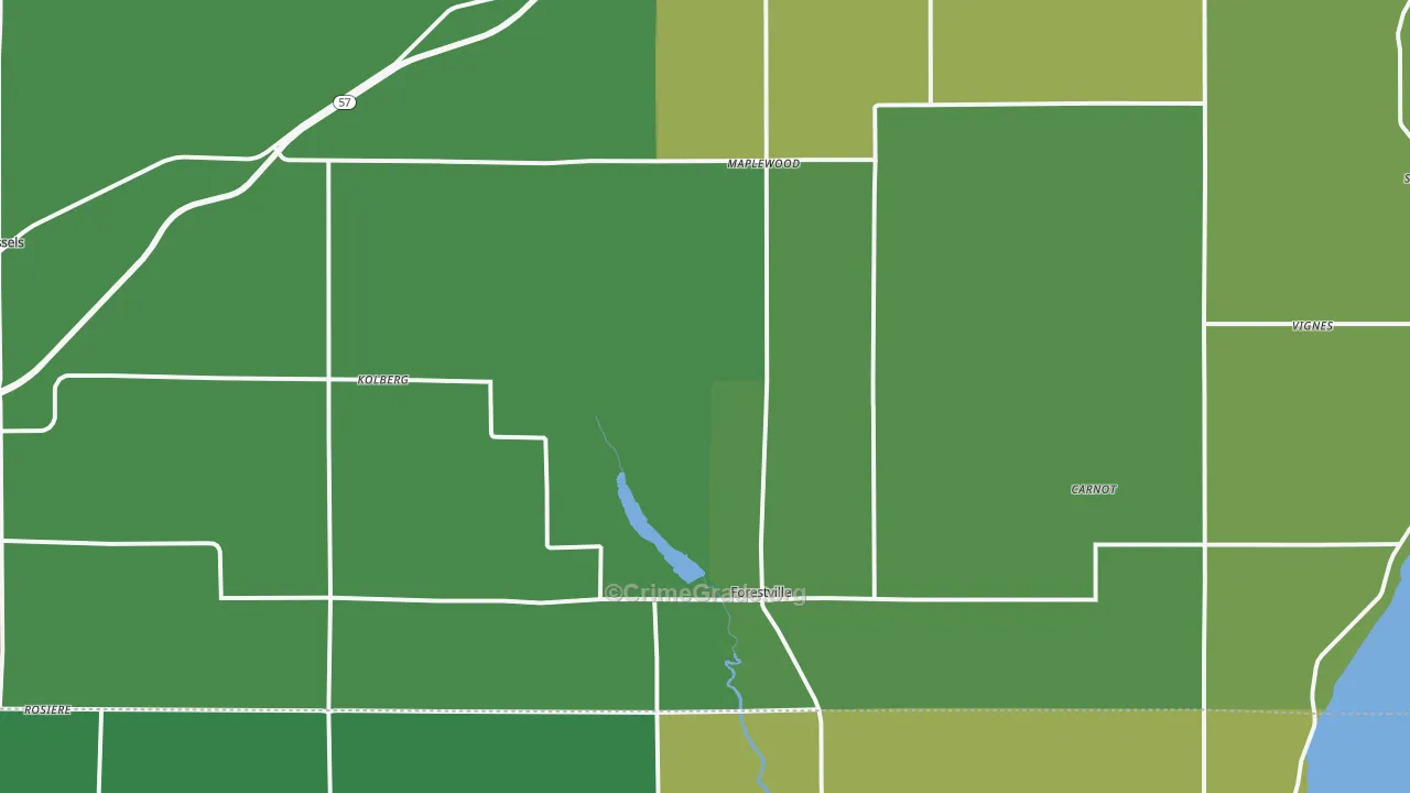 Forestville, WI Map of Vehicle Theft Rates