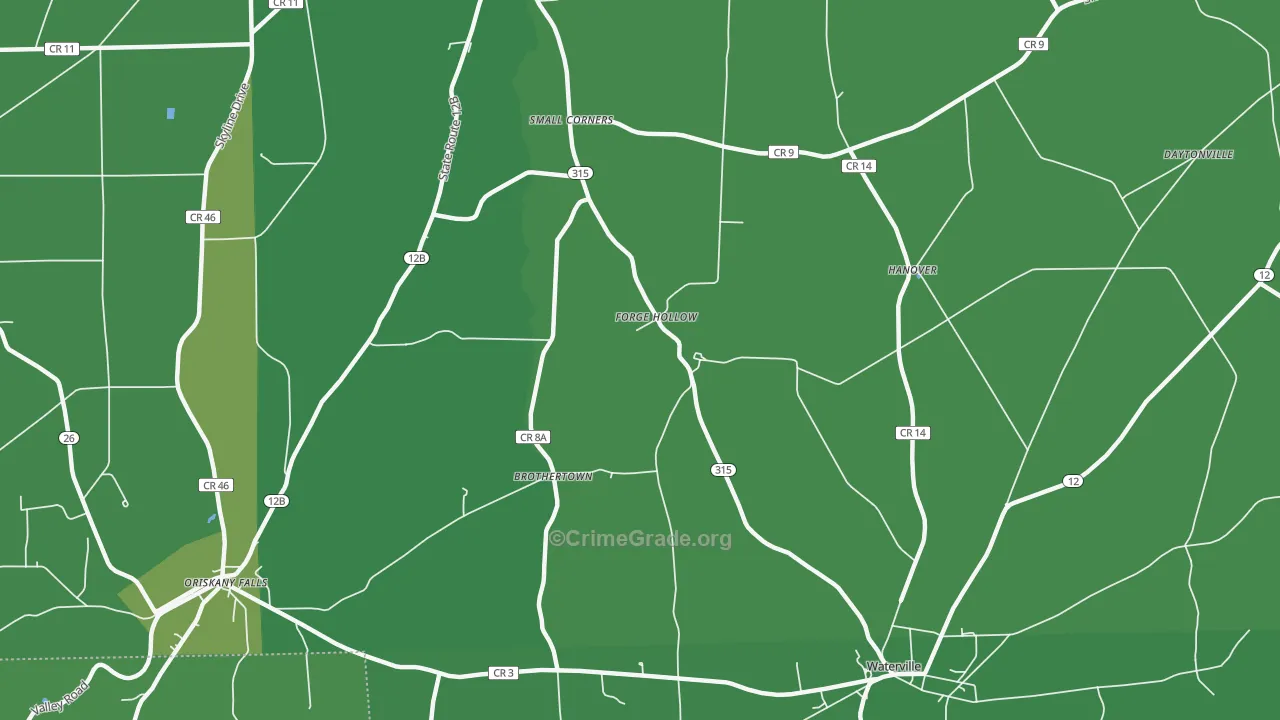 Forge Hollow, NY Map of Vehicle Theft Rates