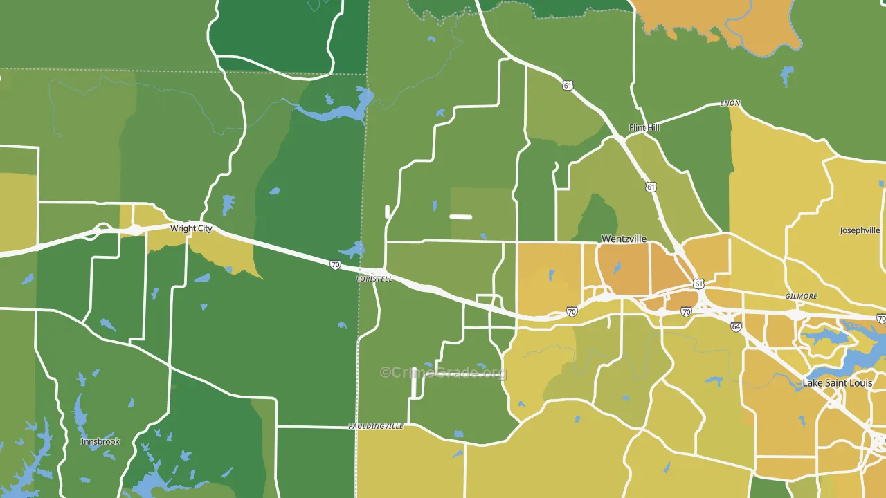 Foristell, MO Map of Vehicle Theft Rates