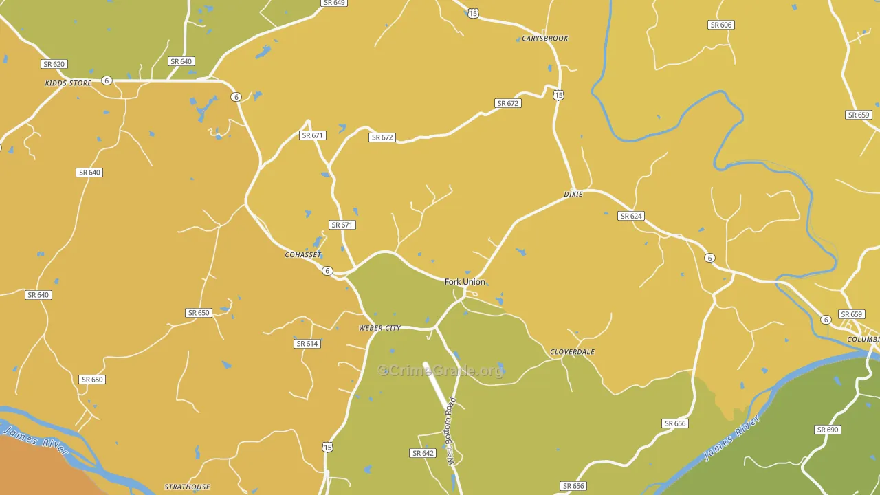 Fork Union, VA Map of Vehicle Theft Rates
