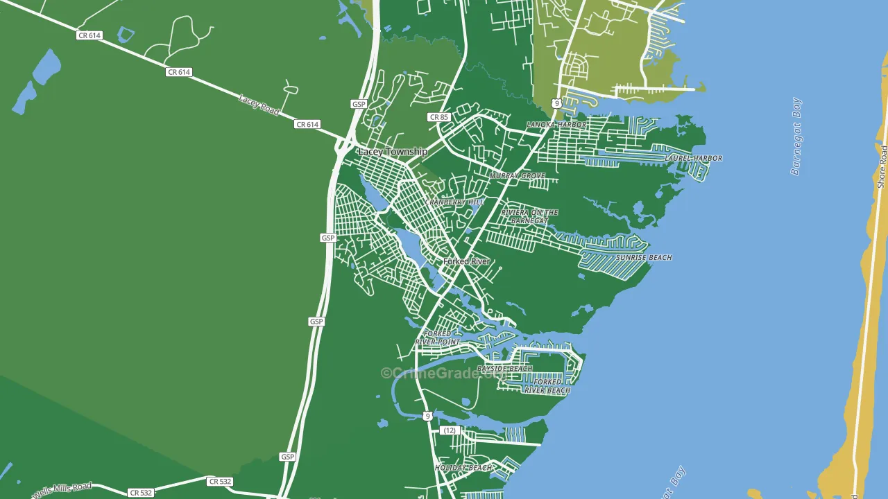 Forked River, NJ Map of Vehicle Theft Rates