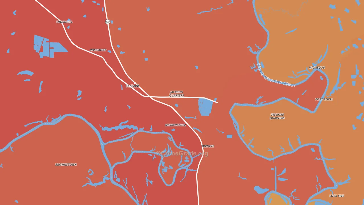 Forkland, AL Map of Vehicle Theft Rates