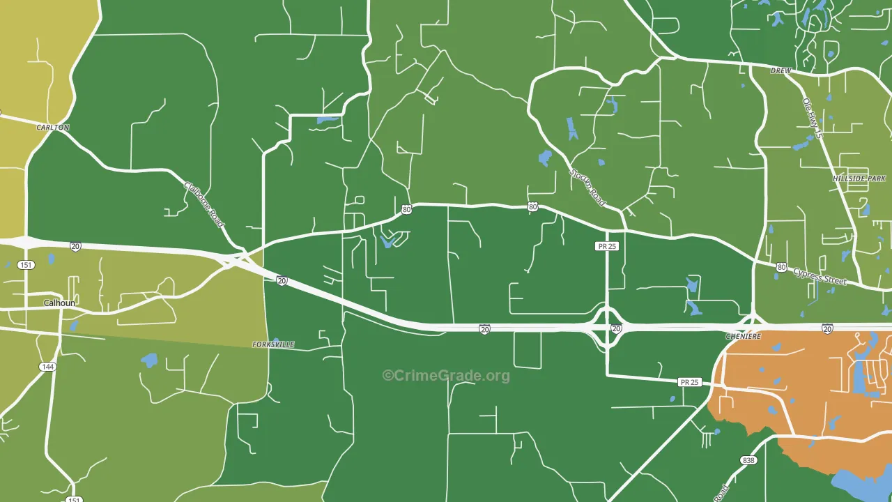Forksville, LA Map of Vehicle Theft Rates
