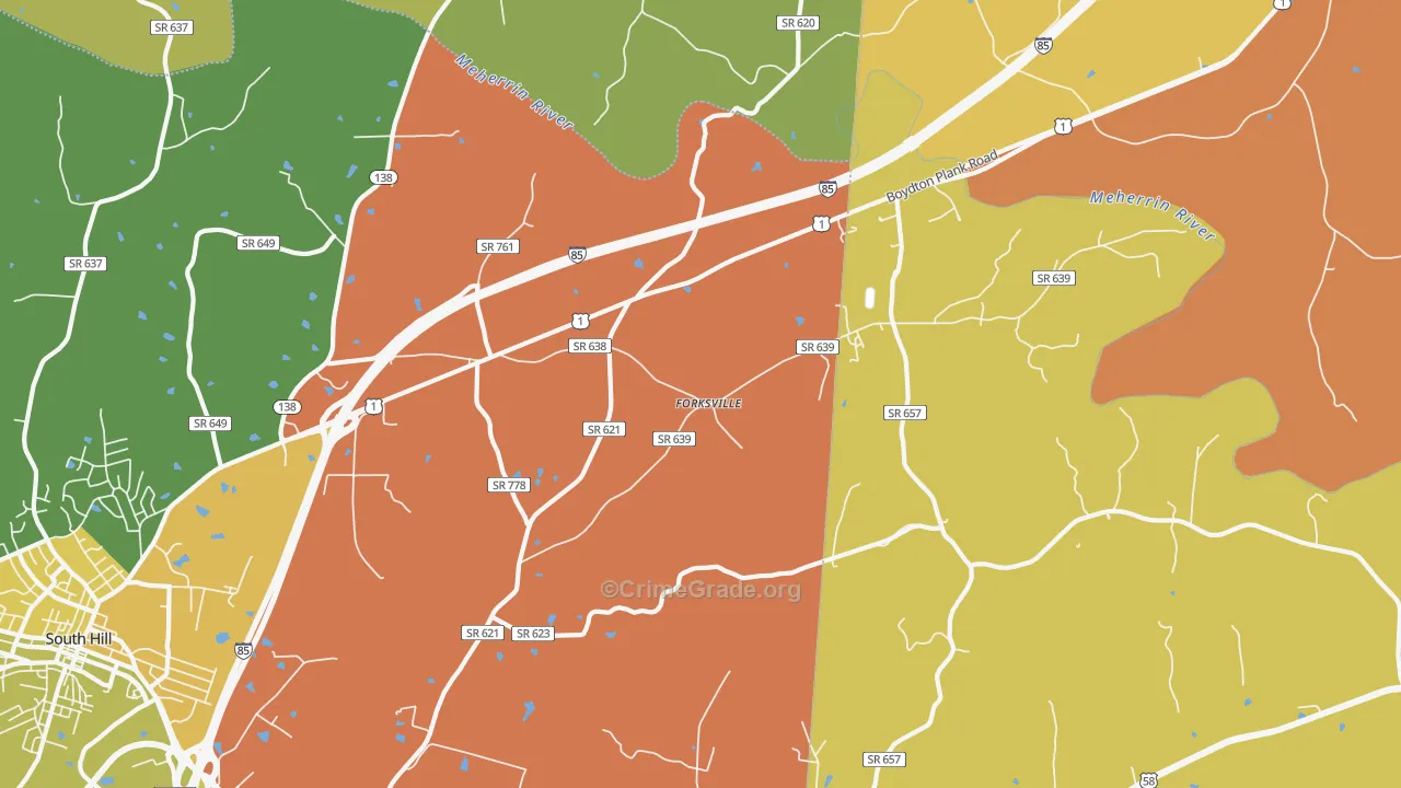 Forksville, VA Map of Vehicle Theft Rates