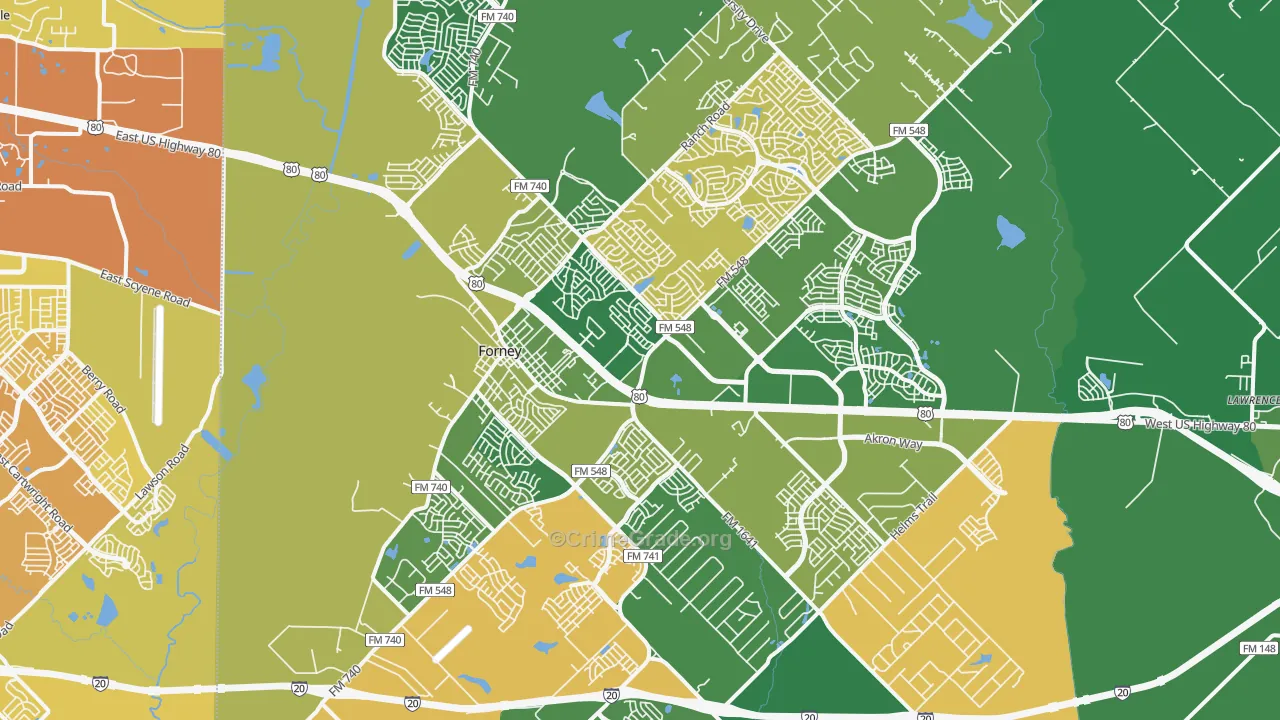 Forney, TX Map of Vehicle Theft Rates