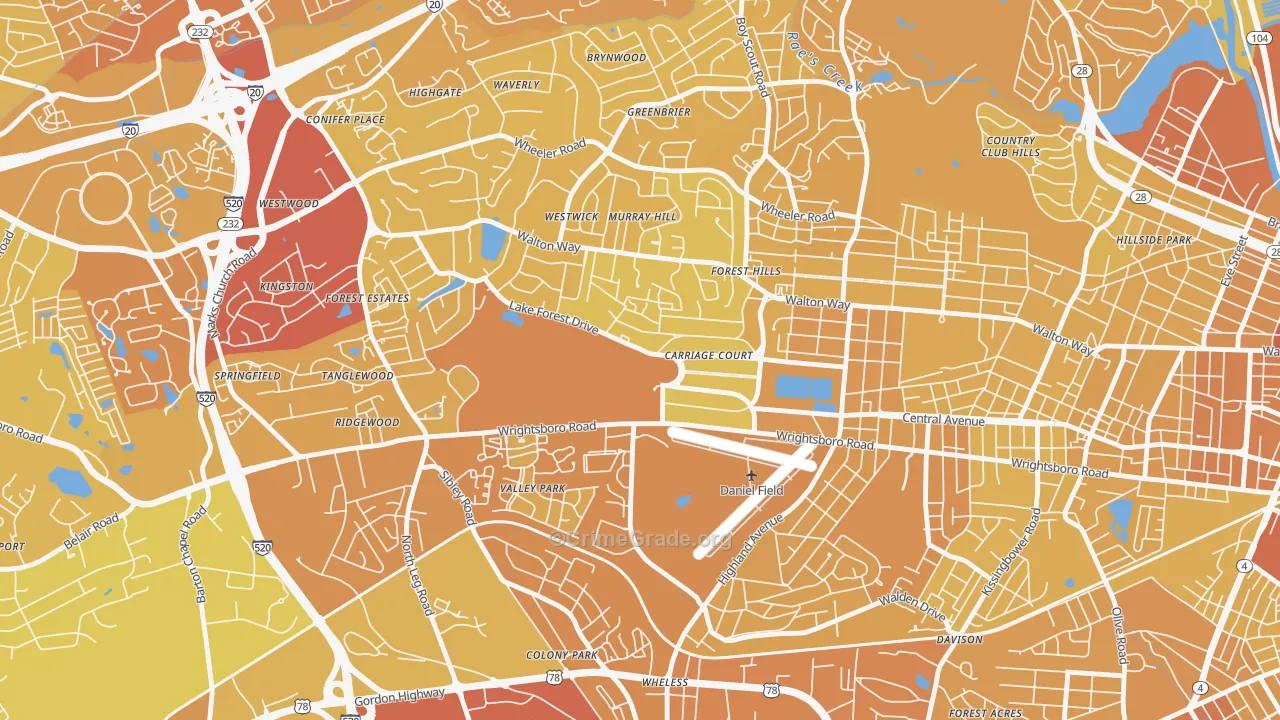 Forrest Hills, Augusta, GA Map of Vehicle Theft Rates