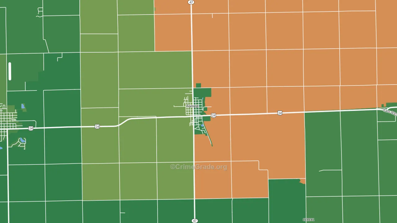 Forrest, IL Map of Vehicle Theft Rates