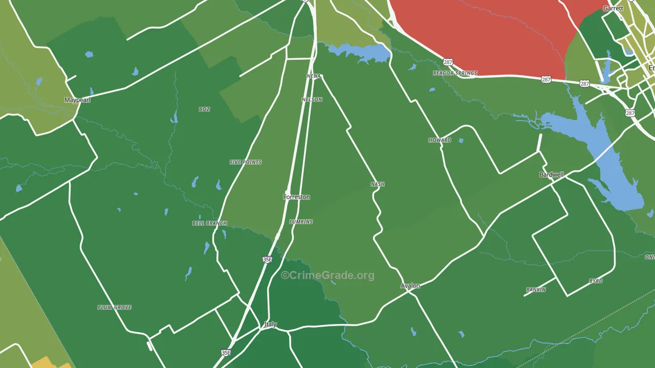 Forreston, TX Map of Vehicle Theft Rates