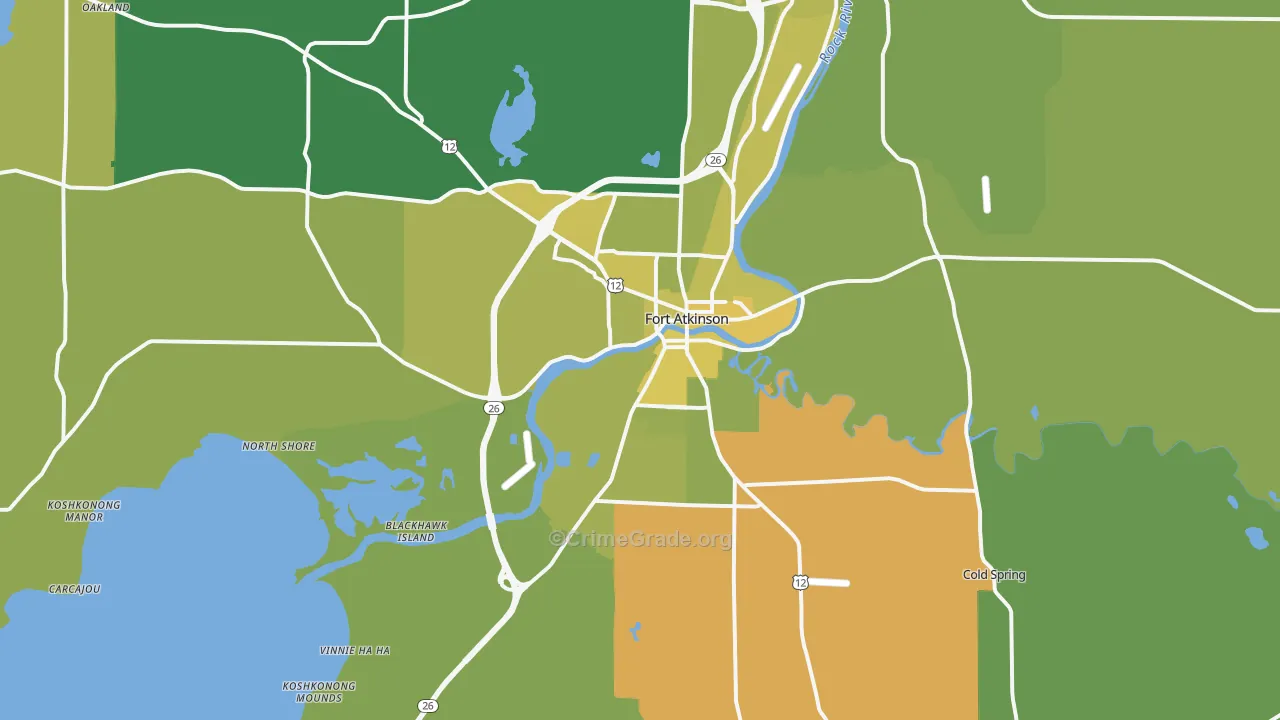 Fort Atkinson, WI Map of Vehicle Theft Rates