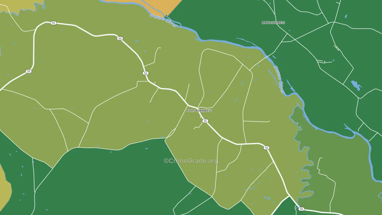 Fort Barnwell, NC Map of Vehicle Theft Rates